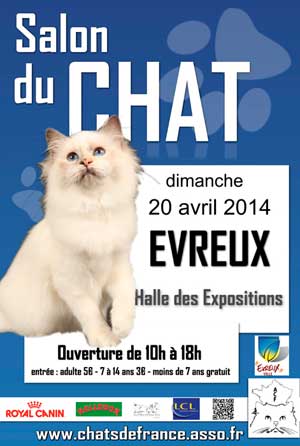 Affiche de l'exposition de chats d'Evreux du dimanche 20 avril 2014